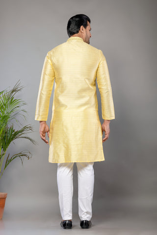 Yellow Fancy Cotton Self Work Kurta