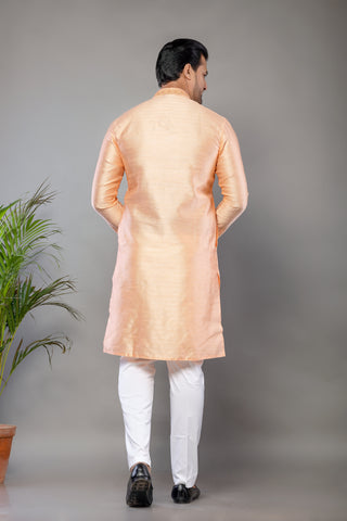 Peach Fancy Cotton Self Work Kurta
