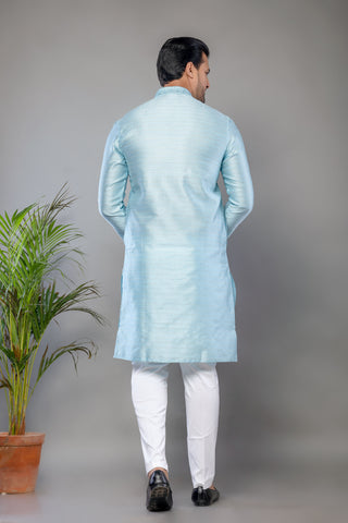 Sky Blue Fancy Cotton Self Work Kurta