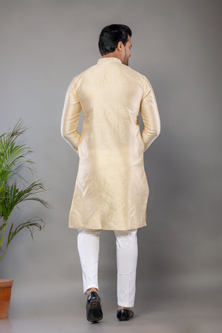Light Yellow Fancy Cotton Self Work Kurta