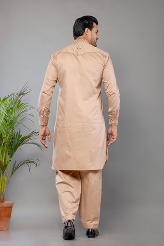 Brown Giza Cotton Mirror Work Kurta Set