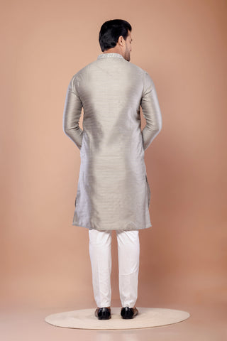 Gray Fancy Cotton Self Work Kurta