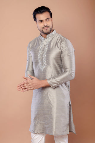 Gray Fancy Cotton Self Work Kurta