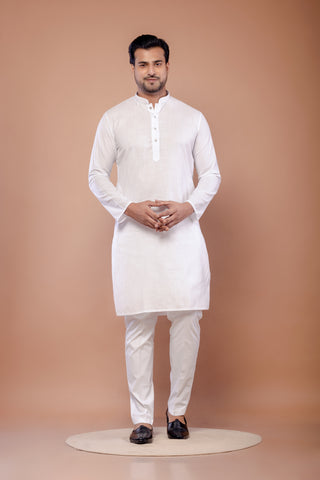 White Cotton Plain Kurta – Essential Wear
