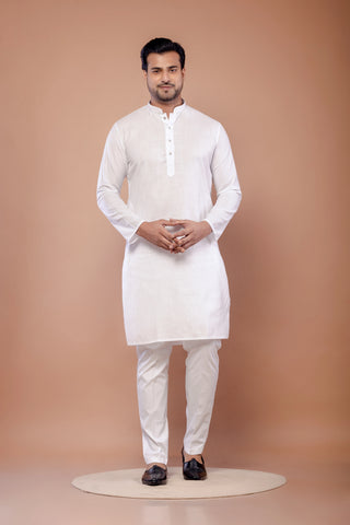 Men's White Cotton Plain Kurta