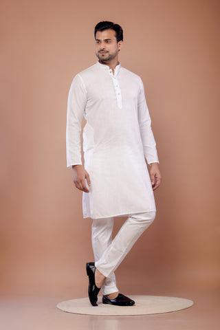 White Cotton Plain Kurta – Essential Wear