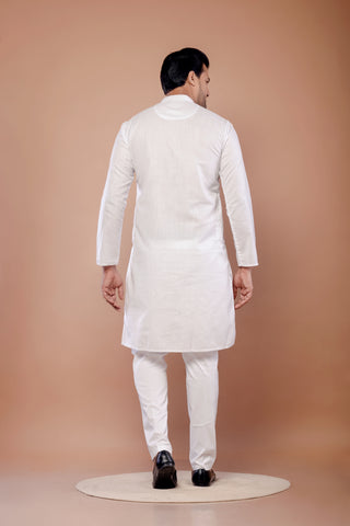 Men's White Cotton Plain Kurta