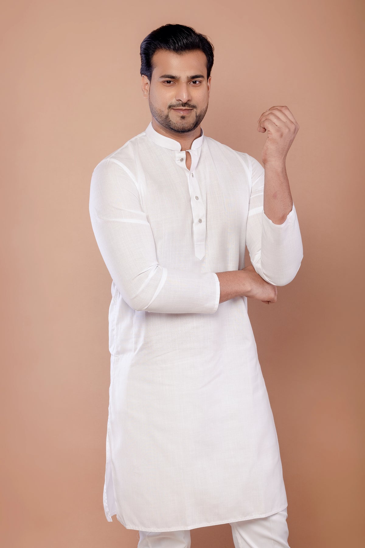 Men's White Cotton Plain Kurta