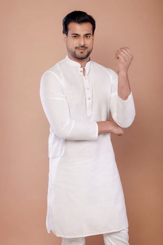 White Cotton Plain Kurta – Essential Wear