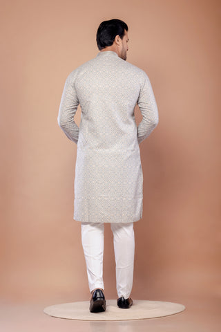 Light Gray Jacquard Cotton Printed Kurta