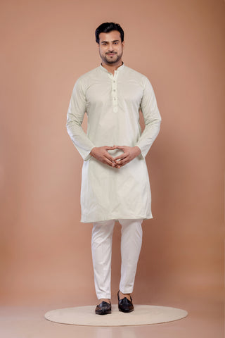 Premium Light Pista Cotton Plain Kurta