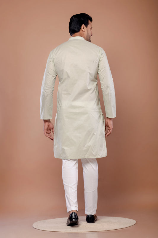 Premium Light Pista Cotton Plain Kurta