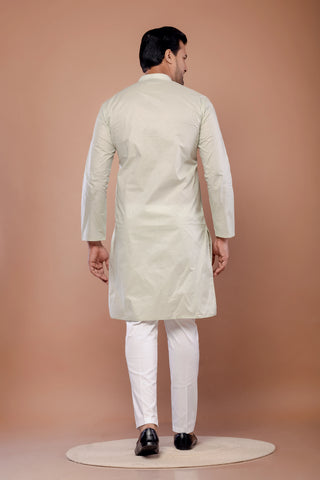 Premium Light Pista Cotton Plain Kurta