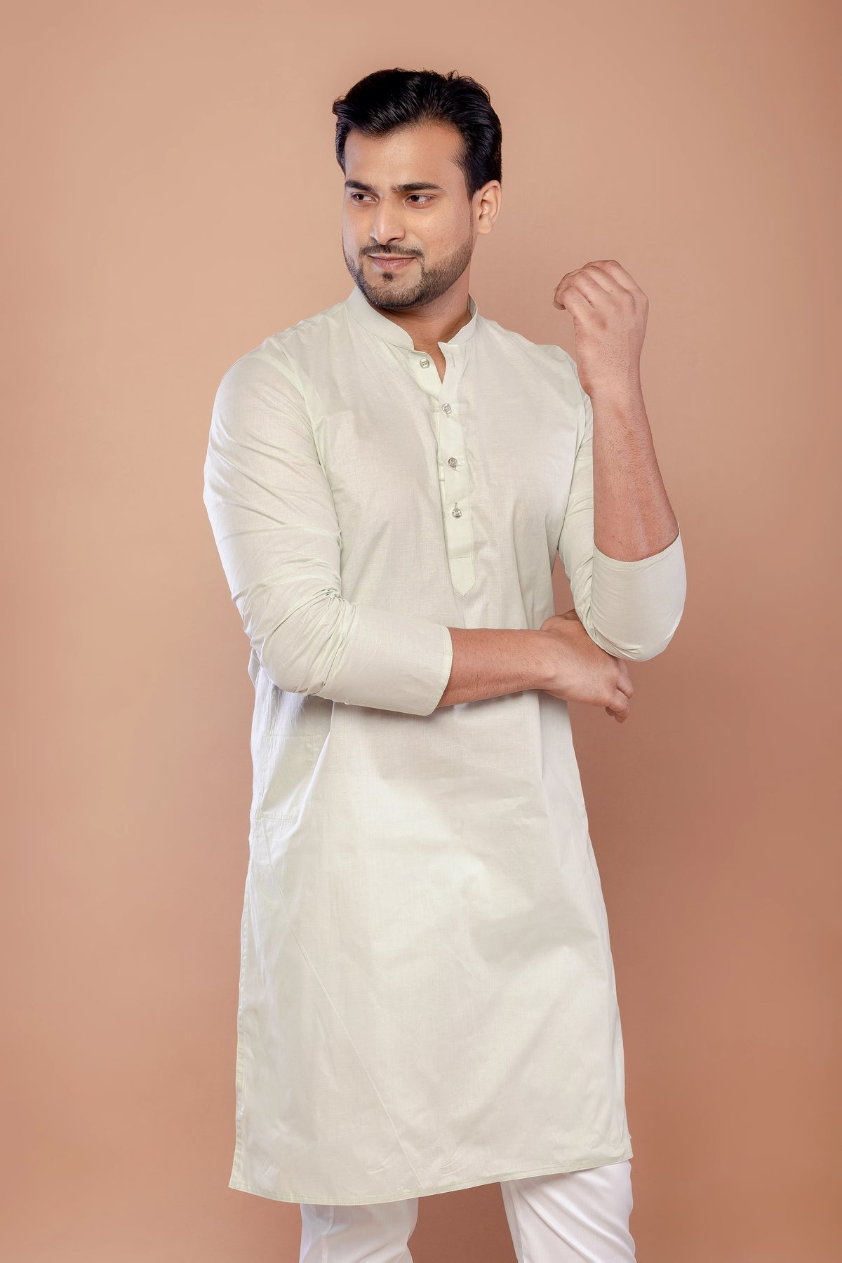 Premium Light Pista Cotton Plain Kurta