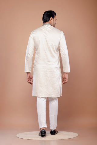 Men's Off White Giza Cotton Moti Work Festive Kurta