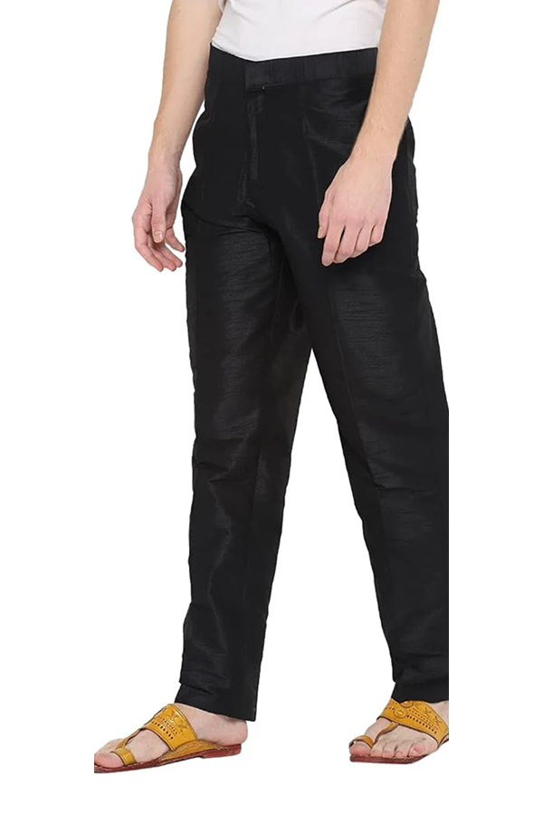 Men's Black Cotton Blend Straight-Fit Pant