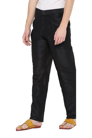 Men's Black Cotton Blend Straight-Fit Pant