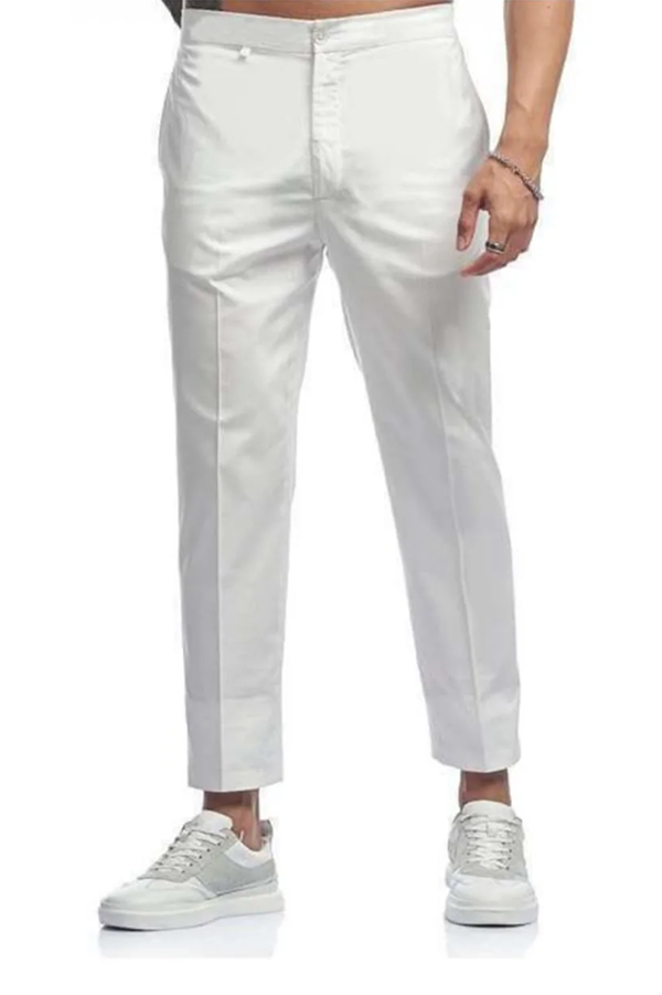 Men's White Cotton Blend Straight-Fit Pant