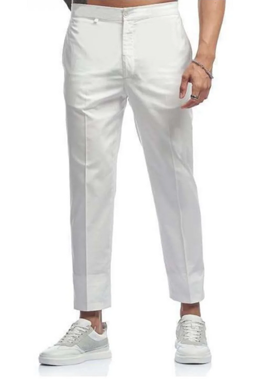 Men's White Cotton Blend Straight-Fit Pant