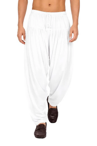 Men's White Cotton Blend Patiala Pyjama