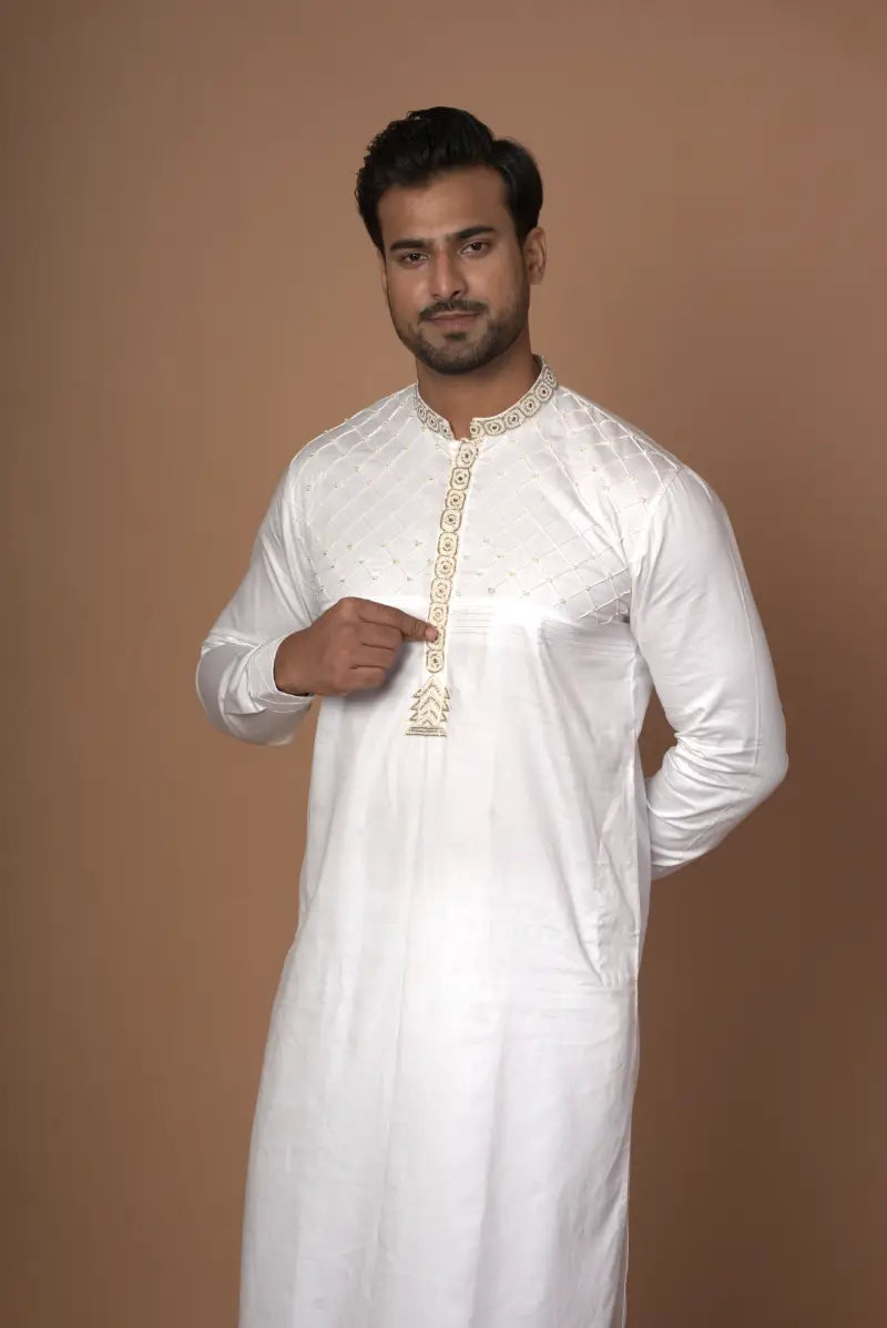 Hand Work Designer White Colour Kurta