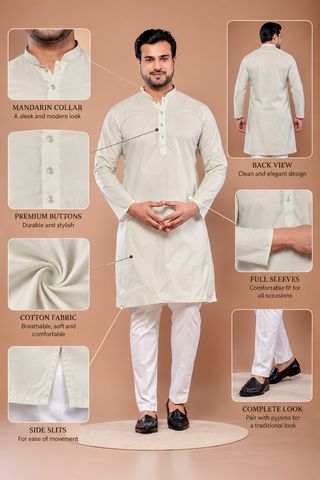Premium Light Pista Cotton Plain Kurta  (Only Kurta)