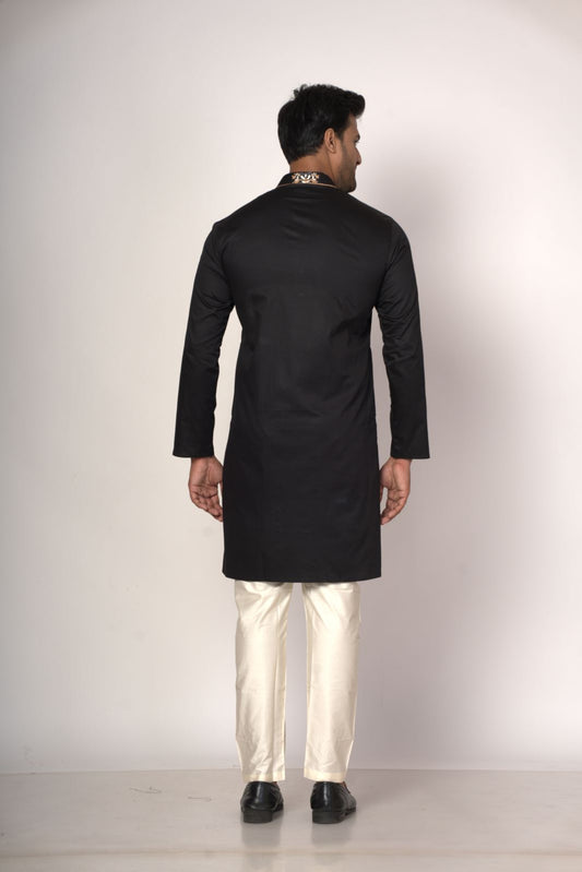 Black Colour With Collar Hand Work Designer Kurta