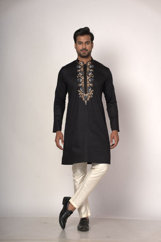Black Colour With Collar Hand Work Designer Kurta