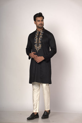 Black Colour With Collar Hand Work Designer Kurta