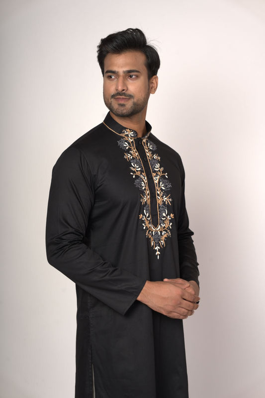 Black Colour With Collar Hand Work Designer Kurta