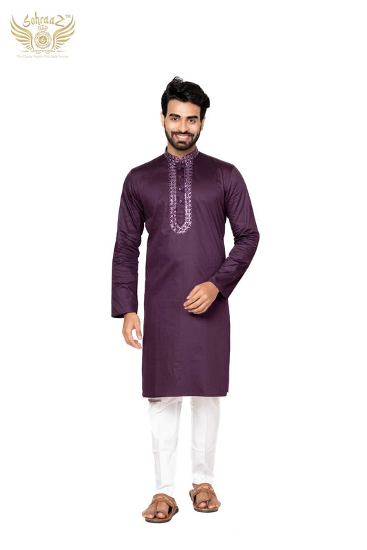 Royal Mirror – Purple Giza Cotton Mirror Work Kurta