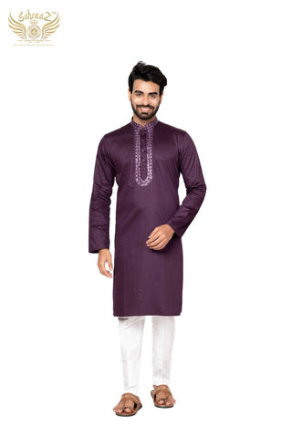 Royal Mirror – Purple Giza Cotton Mirror Work Kurta