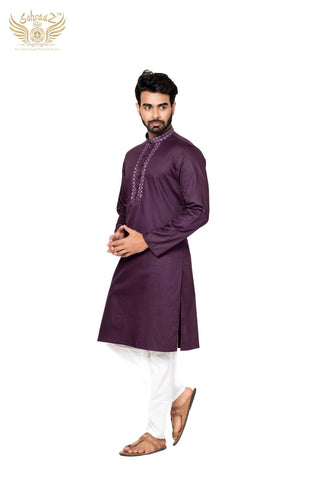 Royal Mirror – Purple Giza Cotton Mirror Work Kurta