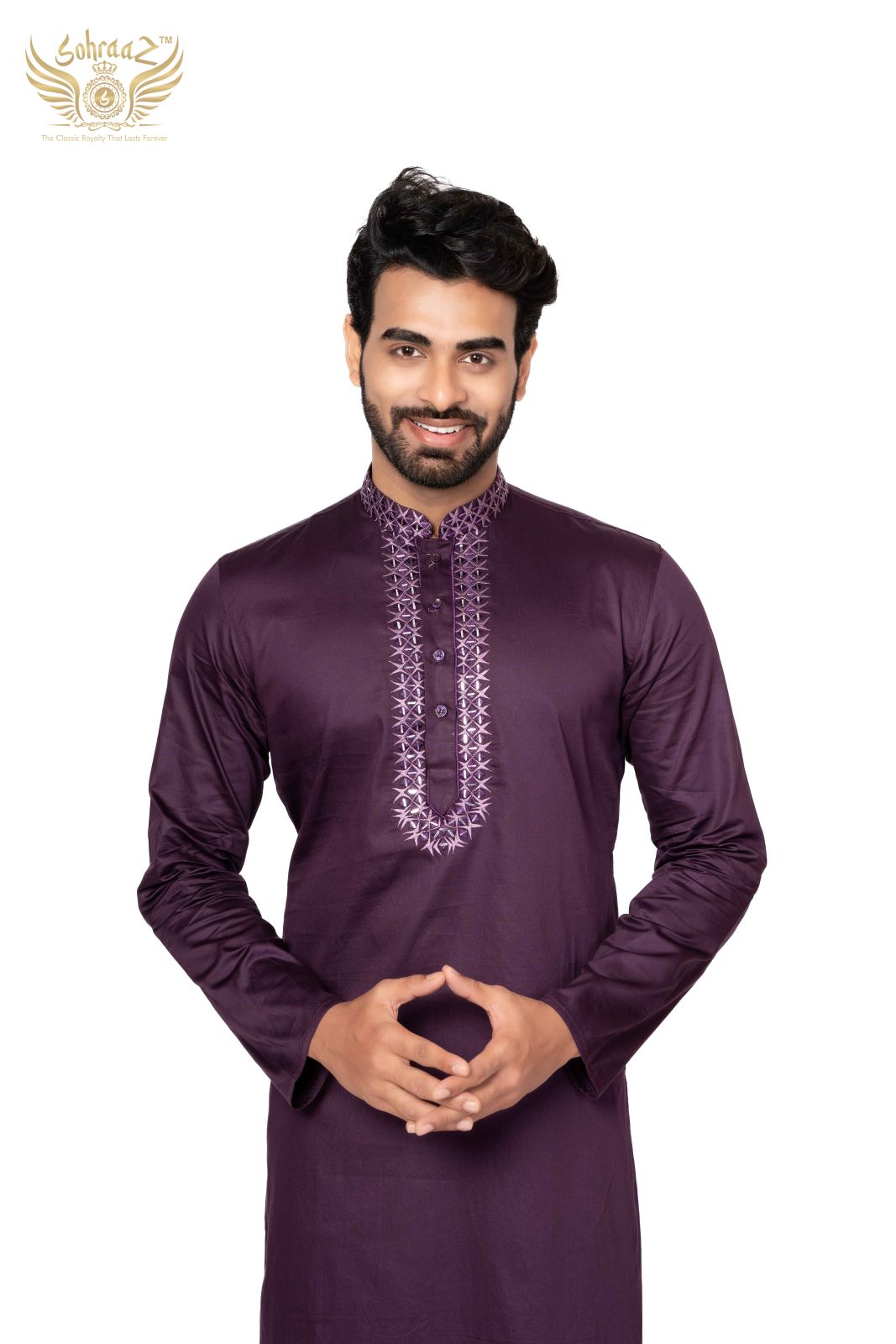 Royal Mirror – Purple Giza Cotton Mirror Work Kurta