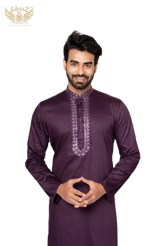 Royal Mirror – Purple Giza Cotton Mirror Work Kurta