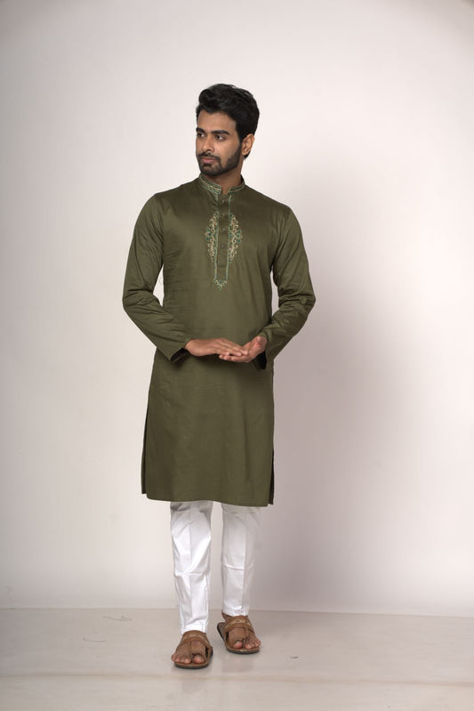 Hand Work Designer Mehdi Green Kurta
