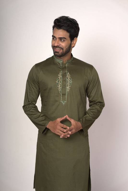 Hand Work Designer Mehdi Green Kurta