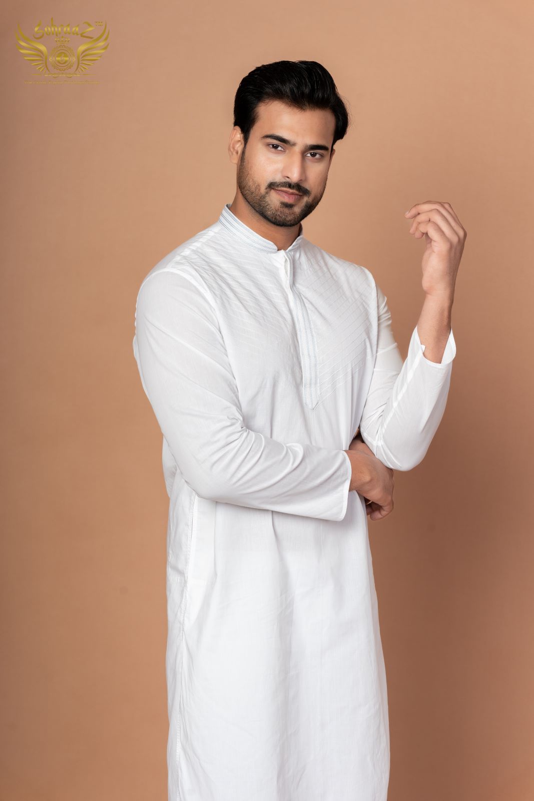 White Cotton Addhi Kurta with Minimal Thread Embroidery