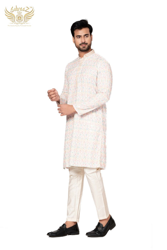 Multicolour Chikankari Kurta in Cotton Sequin