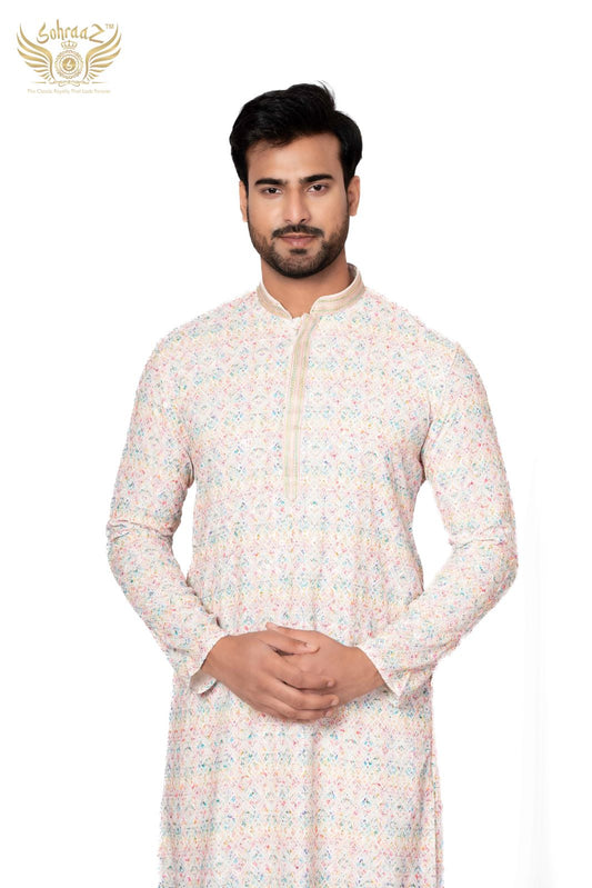 Multicolour Chikankari Kurta in Cotton Sequin