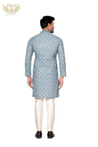 Royal Chikan – Navy Blue Cotton Sequin Chikankari Kurta