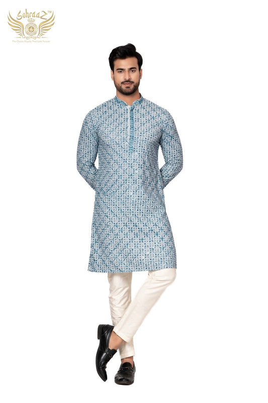 Royal Chikan – Navy Blue Cotton Sequin Chikankari Kurta