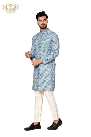 Royal Chikan – Navy Blue Cotton Sequin Chikankari Kurta