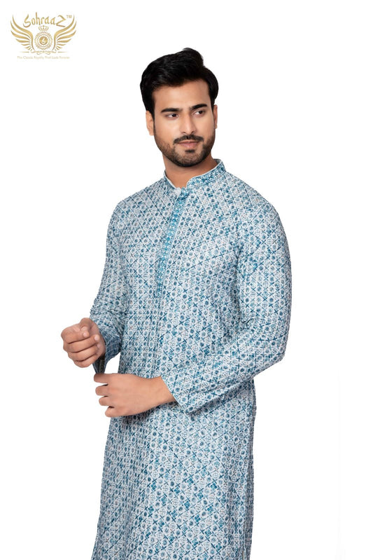 Royal Chikan – Navy Blue Cotton Sequin Chikankari Kurta