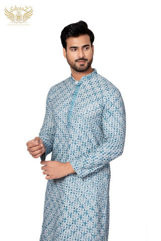 Royal Chikan – Navy Blue Cotton Sequin Chikankari Kurta