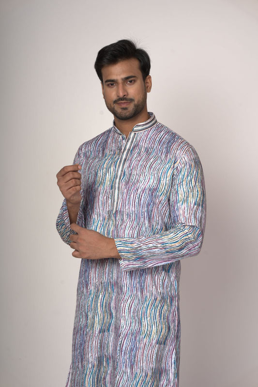 Multicolour Frount Patti Silk Cotton Designer Kurta