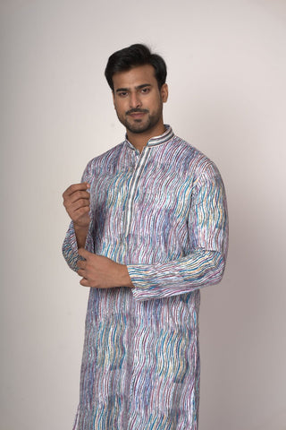 Multicolour Frount Patti Silk Cotton Designer Kurta