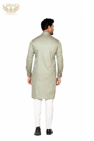 Glint Green – Pastel Giza Cotton Mirror Work Kurta