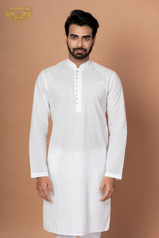 Pure White Cotton Kurta with Premium Thread Embroidery