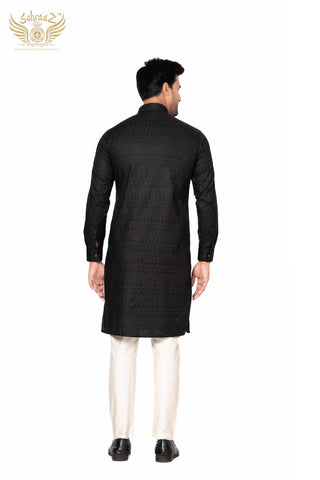 Onyx Craft – Black Giza Cotton Self Work Kurta